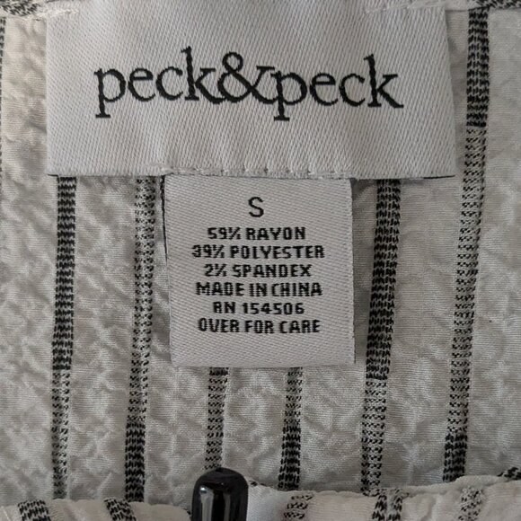 PECK & PECK White/Black Striped Fit & Flare Top; Roll-Tab Sleeves; Size S - Picture 6 of 7